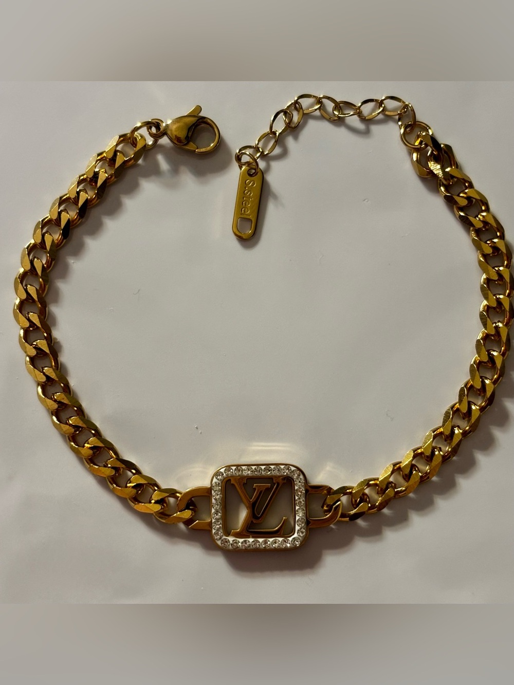 Gold Link Bracelet with Crystal-Trimmed Logo Accent